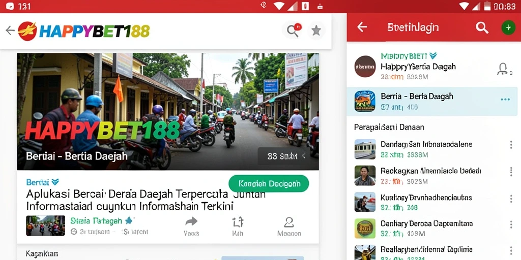 Antarmuka aplikasi HAPPYBET188 yang menampilkan berita daerah terkini.