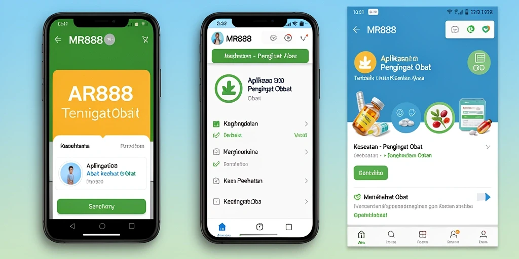 Antarmuka aplikasi MR888 yang menampilkan fitur pengingat obat.